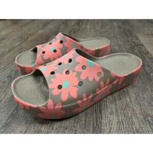 Crocs Platform Retro Resort Slide In Mushroom/multi Sandals Brown Pink Size 8